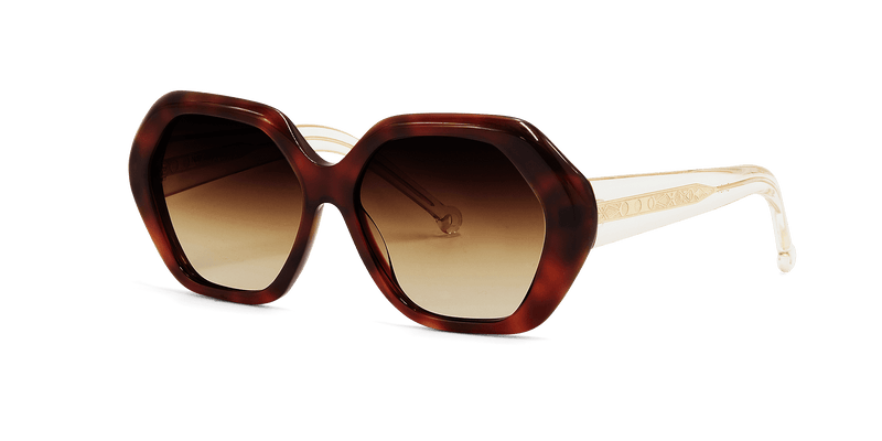 Nathalie Blanc Adèle sunglasses in light tortoise and champagne showing refined oversized French eyewear design